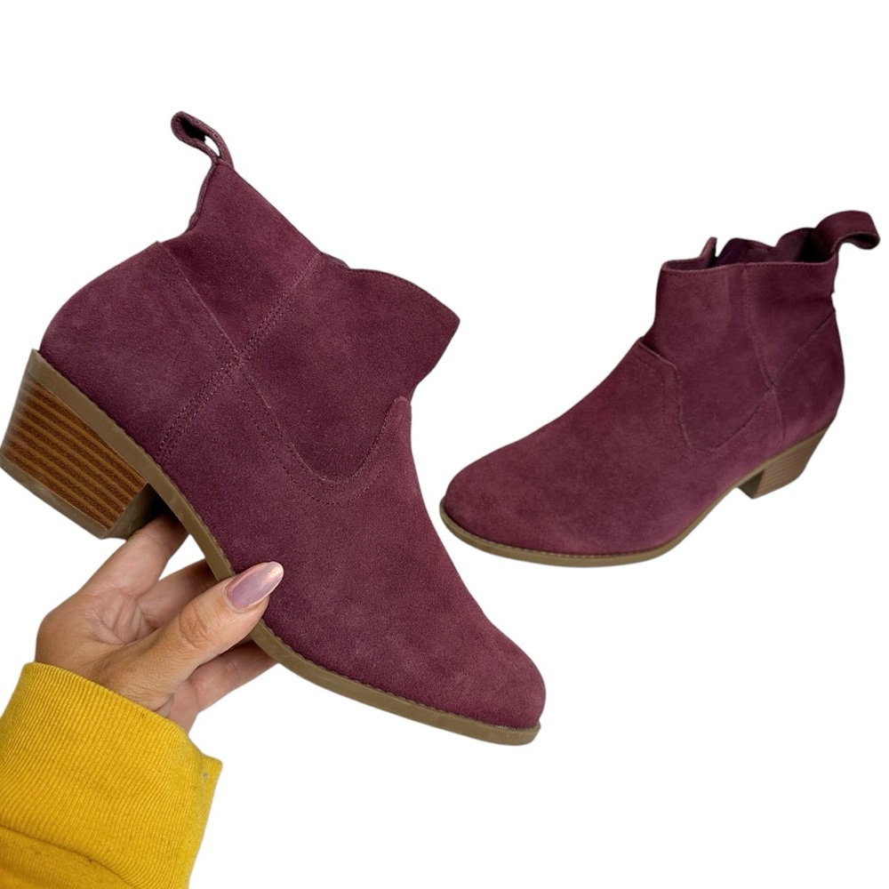 Vionic Vera Ankle Boots Burgundy Suede Leather Zip Up Booties Size 7.5 Wide